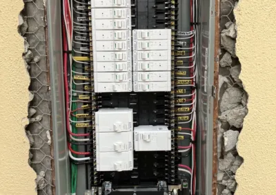 An electrical panel with wires and wires.